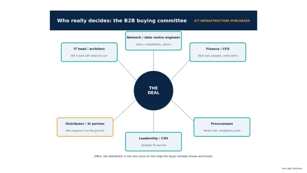 Figure 3: The buying committee. The distributor or integrator is a voice on the committee, not just a supplier.